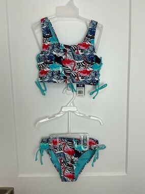 NWT sz 7/8 Vigoss adjustable straps & sides flamingo print two-piece bikini set